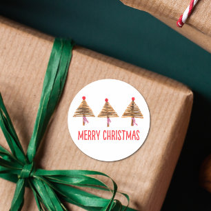 Pegatina Redonda Árboles de navidad artesanales - Escandinavo rústi