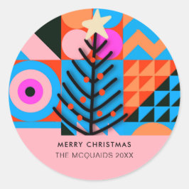 Pegatina Redonda Árboles de Navidad coloridos Geométricos modernos