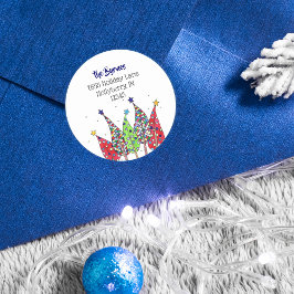 Pegatina Redonda Árboles de Navidad Disco Dirección de Retorno