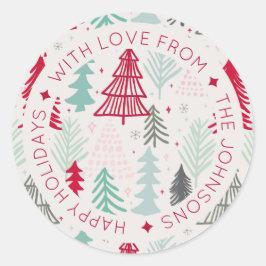 Pegatina Redonda Árboles de Navidad escandinavos Doodle personaliza