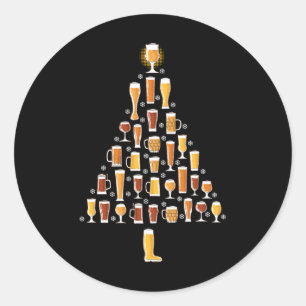 Pegatina Redonda Árboles de Navidad Hombres Mujeres Bebidas Navidad