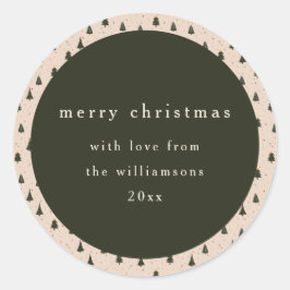 Pegatina Redonda Árboles de navidad verdes del bosque rústico regal