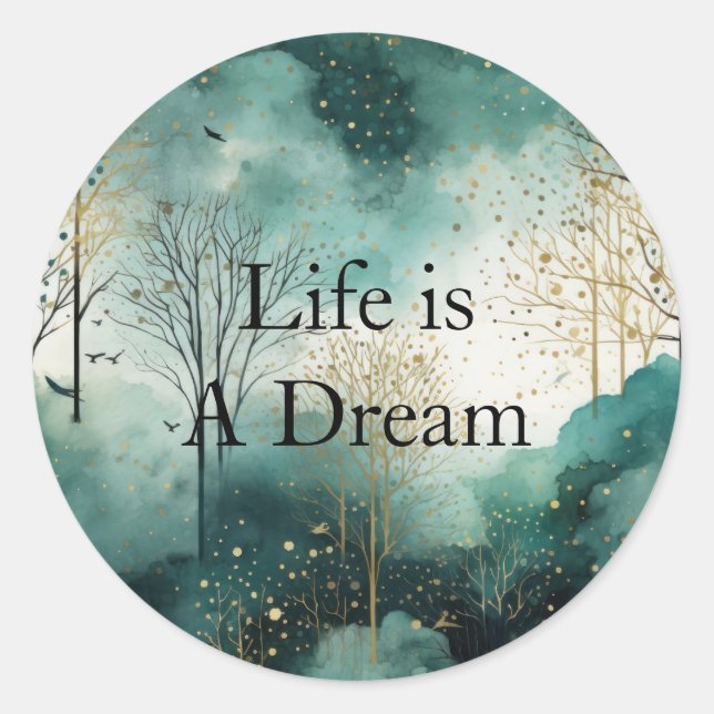 Pegatina Redonda Árboles de oro verdes (Anverso)