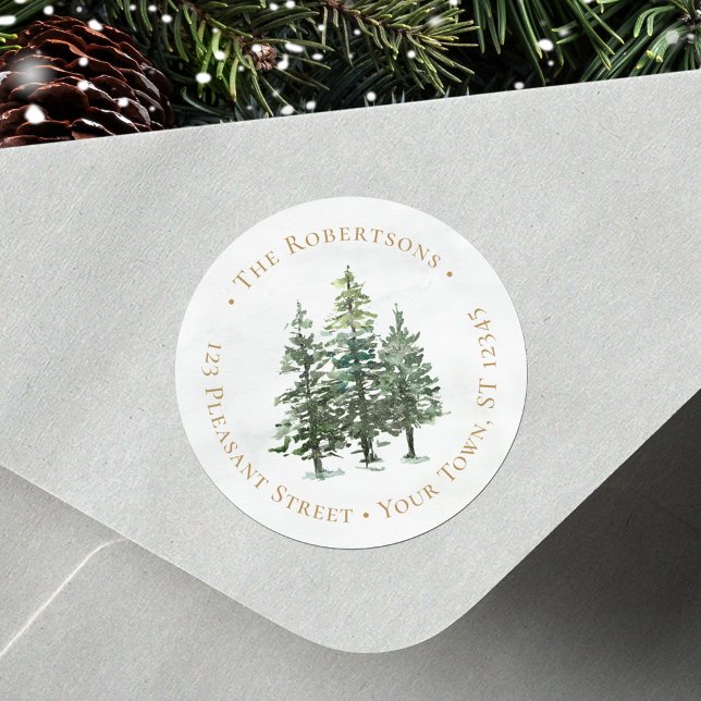Pegatina Redonda Árboles de Pino Invierno Navidad Circular Direcció (Subido por el creador)