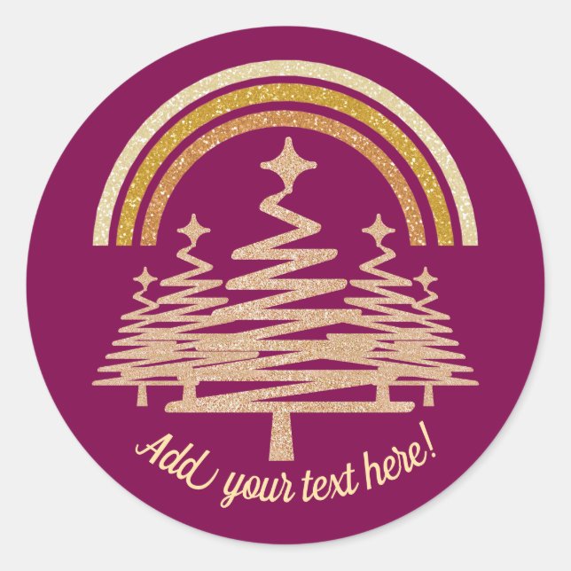 Pegatina Redonda Árboles frutales del arcoiris del oro festivo (Anverso)