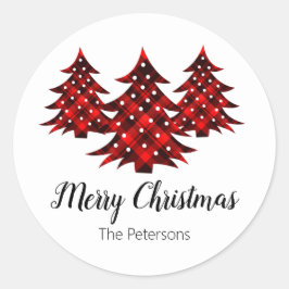 Pegatina Redonda Árboles navideños Personalizado de felpa roja rúst