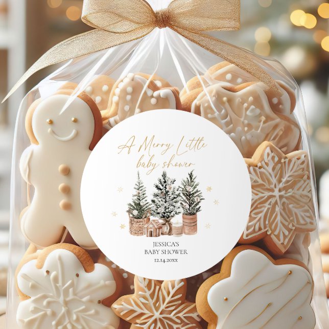 Pegatina Redonda Árboles navideños rústicos, un poco de Baby Shower (Subido por el creador)