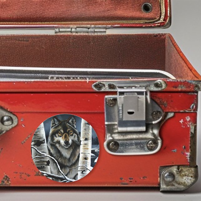 Pegatina Redonda Árboles populares del lobo de madera alfa (Subido por el creador)