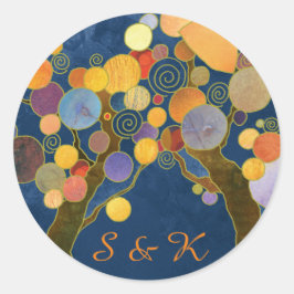 Pegatina Redonda Árboles únicos: Favor de la boda azul