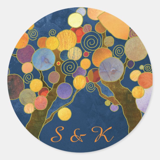 Pegatina Redonda Árboles únicos: Favor de la boda azul (Anverso)