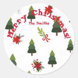 Pegatina Redonda Árboles y arcos de Navidad