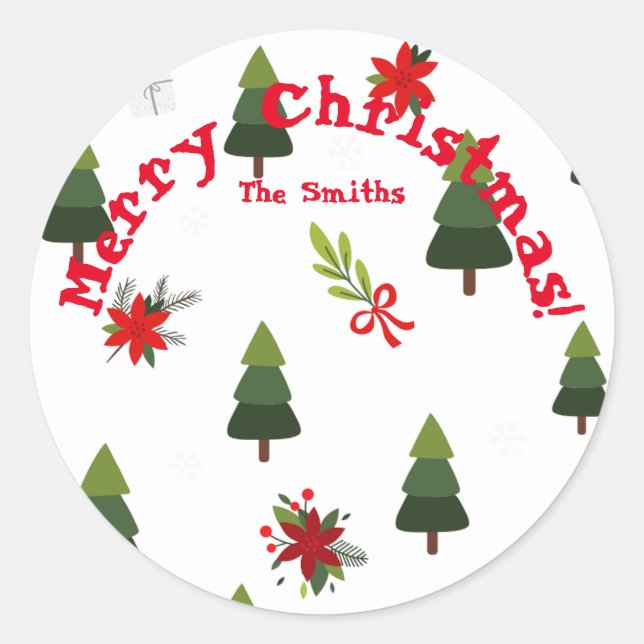 Pegatina Redonda Árboles y arcos de Navidad (Anverso)