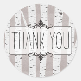 Pegatina Redonda Árboles y ramas de madera de Birch Rústico Gracias