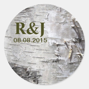 Pegatina Redonda arbusto de moda rústico bohemio ladrido blanco