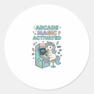 Pegatina Redonda Arcade de Unicornio Magia Activada Producto de Mod