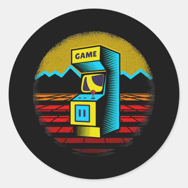 Pegatina Redonda Arcade Game Machine Nostalgia Retro Gamer 80 años  (Anverso)
