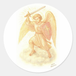 Pegatina Redonda Arcángel con espada