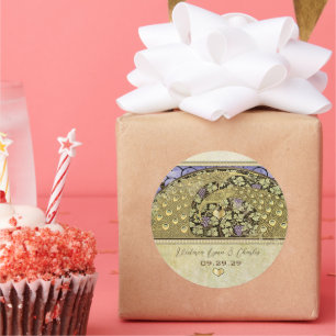 Pegatina Redonda Arch Art Nouveau Vineyard Peacock