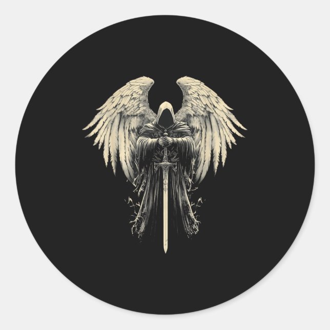 Pegatina Redonda Archangel Gabriel Christian Angel Catholic Warrior (Anverso)