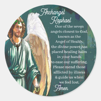 Pegatina Redonda Archangel Saint Raphael Healing Angel Prayer