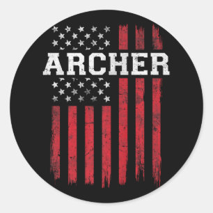 Pegatina Redonda Archer Bandera Estadounidense Patriota Arquetería