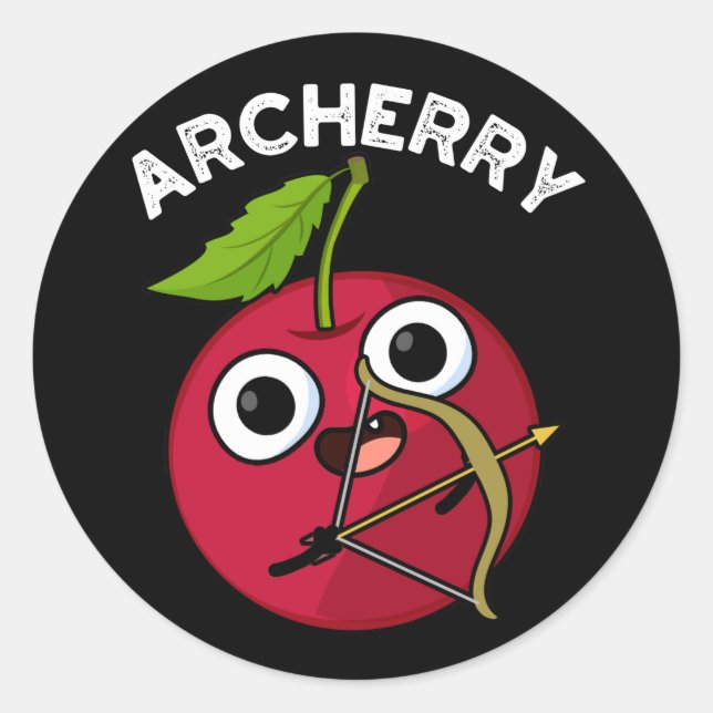 Pegatina Redonda Archerry Funny Fruit Archery Pun Dark BG (Anverso)