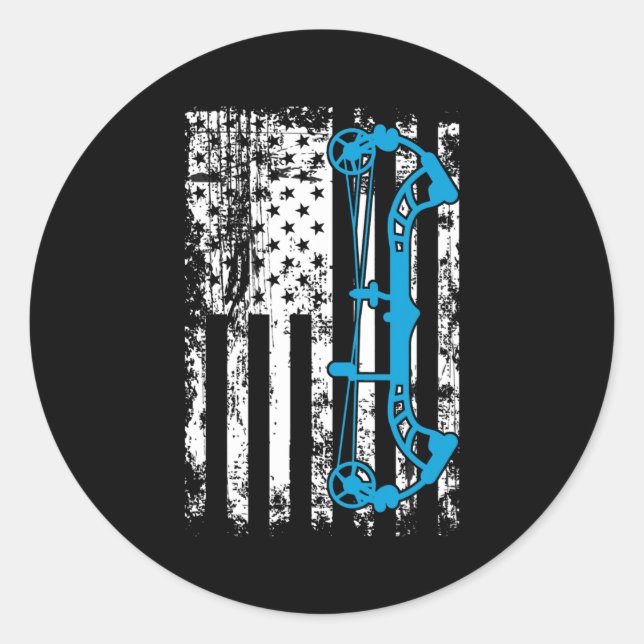 Pegatina Redonda Archery Compound Bow USA American Flag  (Anverso)