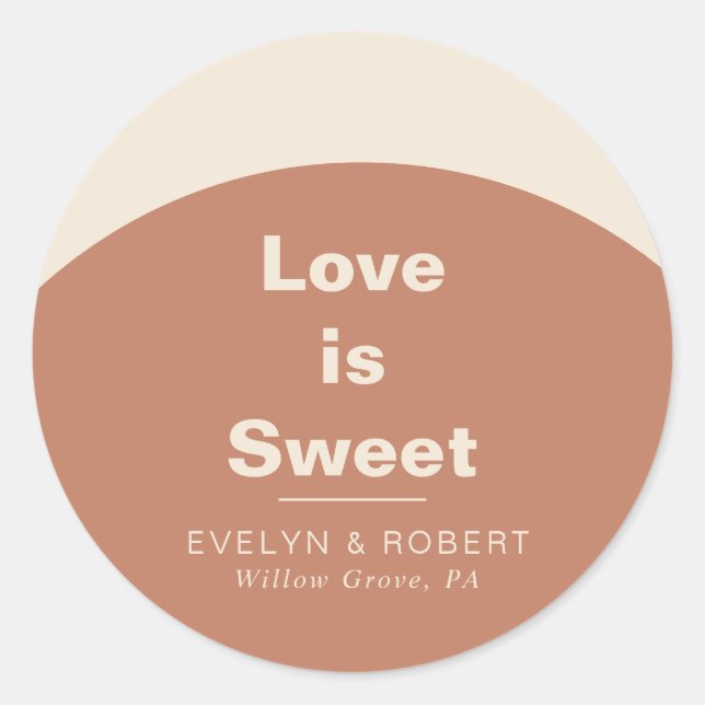 Pegatina Redonda Arco de Terracota El amor formal Boda es dulce (Anverso)
