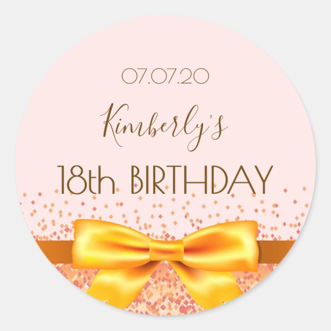 Pegatina Redonda Arco dorado rosado de brillo de cumpleaños (Anverso)