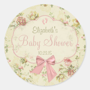 Pegatina Redonda Arco floral Baby Shower del melocotón del vintage