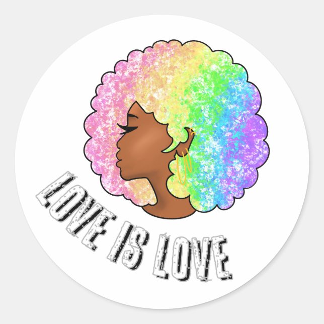 Pegatina Redonda arco iris de amor LGBTQ amor orgullo chica negro (Anverso)