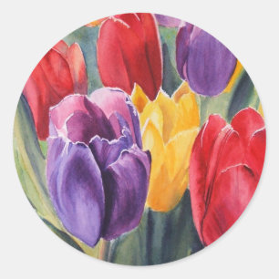 Pegatina Redonda Arco iris del tulipán