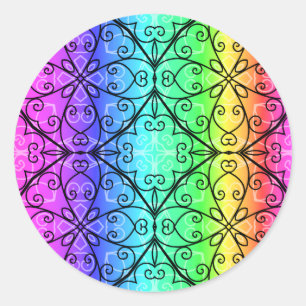 Pegatina Redonda Arco iris en colores pastel hermoso