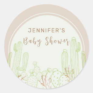 Pegatina Redonda Arco Minimalista Neutral Boho Cactus Baby Shower