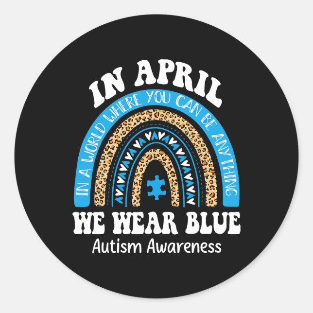 Pegatina Redonda Arcoiris Abril Usamos Autismo Azul Conciencia Homb (Anverso)