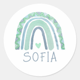 Pegatina Redonda Arcoíris boho color verde menta y azul