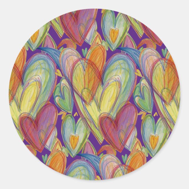 Pegatina Redonda Arcoiris Corazones de amor Art Personalizado Decal (Anverso)