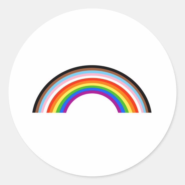 Pegatina Redonda Arcoíris de Arco de Progress Pride (Anverso)