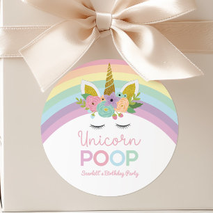 Pegatina Redonda Arcoíris de Caca de Unicornio Cumpleaños Fiesta Re