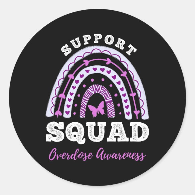 Pegatina Redonda Arcoiris de concientización sobre sobredosis por e (Anverso)