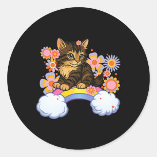 Pegatina Redonda Arcoíris de Gatito Lindo Gato Divertido Humor Sarc