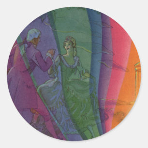 Pegatina Redonda Arcoíris de música antigua, pareja victoriana bail