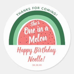 Pegatina Redonda Arcoiris de sandía, es una en un melón, cumpleaños