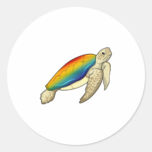 Pegatina Redonda Arcoiris de tortuga