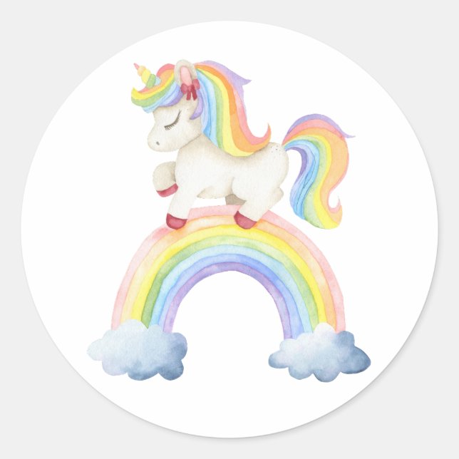 Pegatina Redonda Arcoíris de Unicornio  (Anverso)