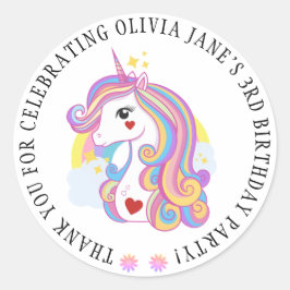 Pegatina Redonda Arcoíris de Unicornio Lindo Texto Personalizado
