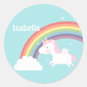 Pegatina Redonda Arcoíris de Unicornio Volador Personalizado Lindo