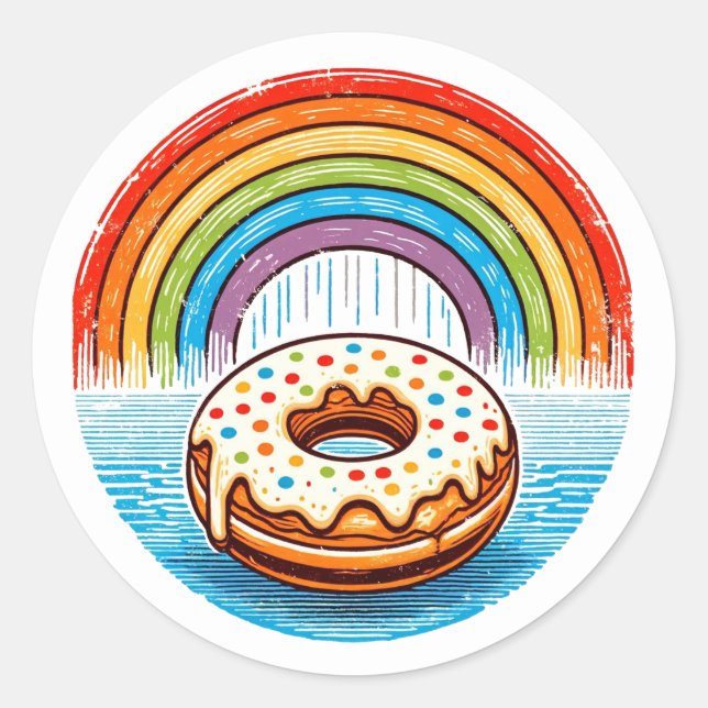 Pegatina Redonda Arcoiris donut (Anverso)