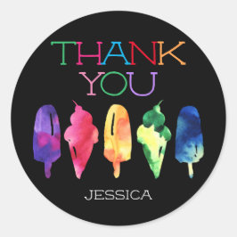 Pegatina Redonda Arcoiris Hielo Crema Popsicle Gracias