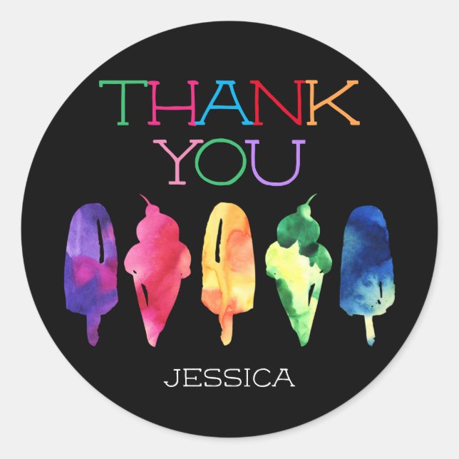 Pegatina Redonda Arcoiris Hielo Crema Popsicle Gracias (Anverso)